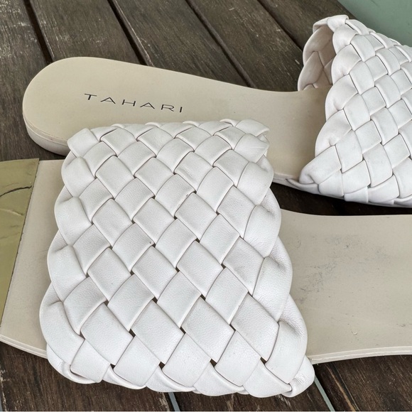 Tahari White Woven Leather Sandals Elegant Slip-On - Picture 6 of 7